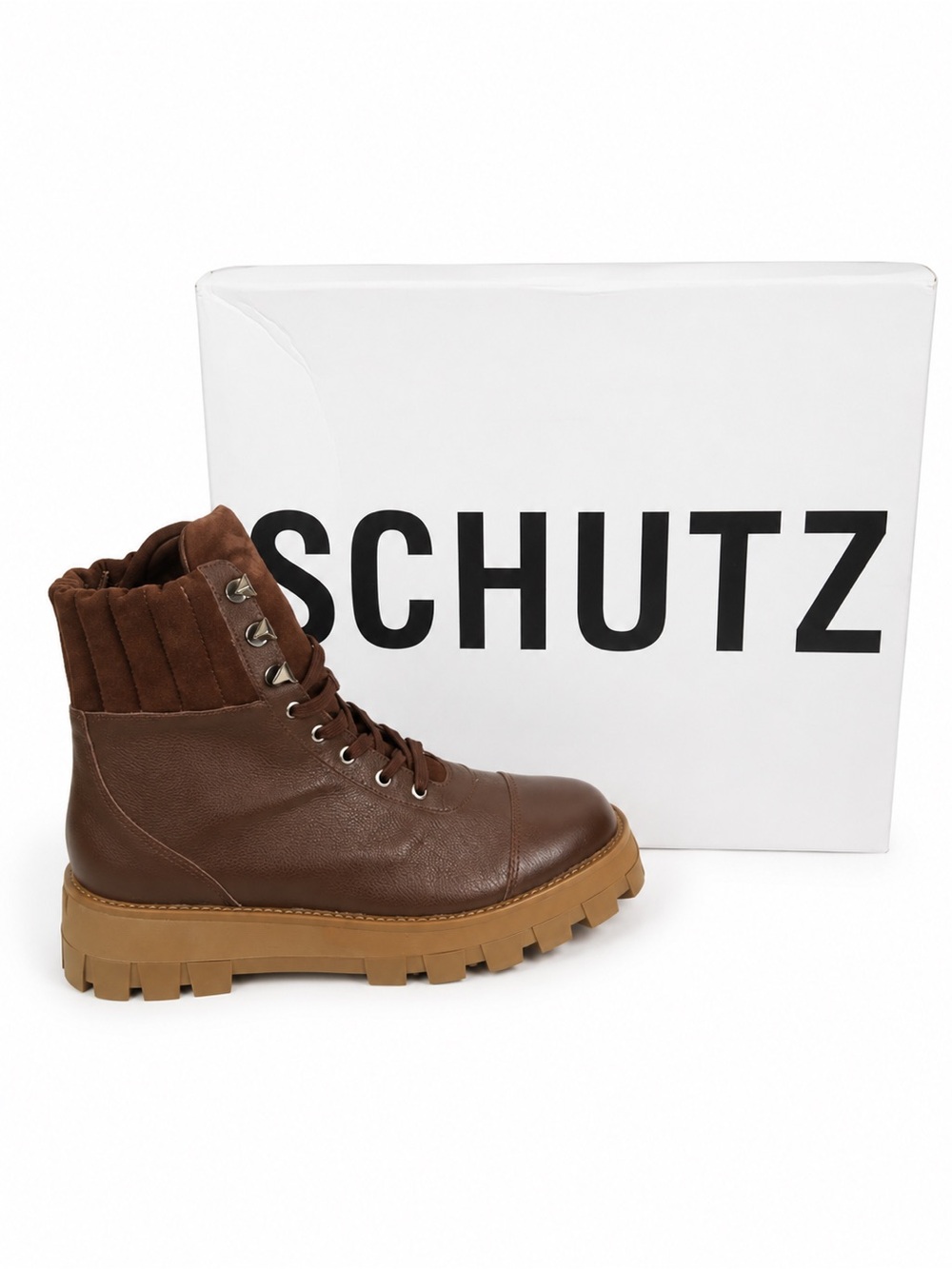 SCHUTZ Sutton Brown Leather Lug-Sole Boot NIB